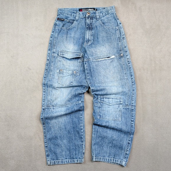 Southpole Y2K Baggy Cargo Jeans 18 Blue Light Wash Cotton Ramie Streetwear Denim — photo 2